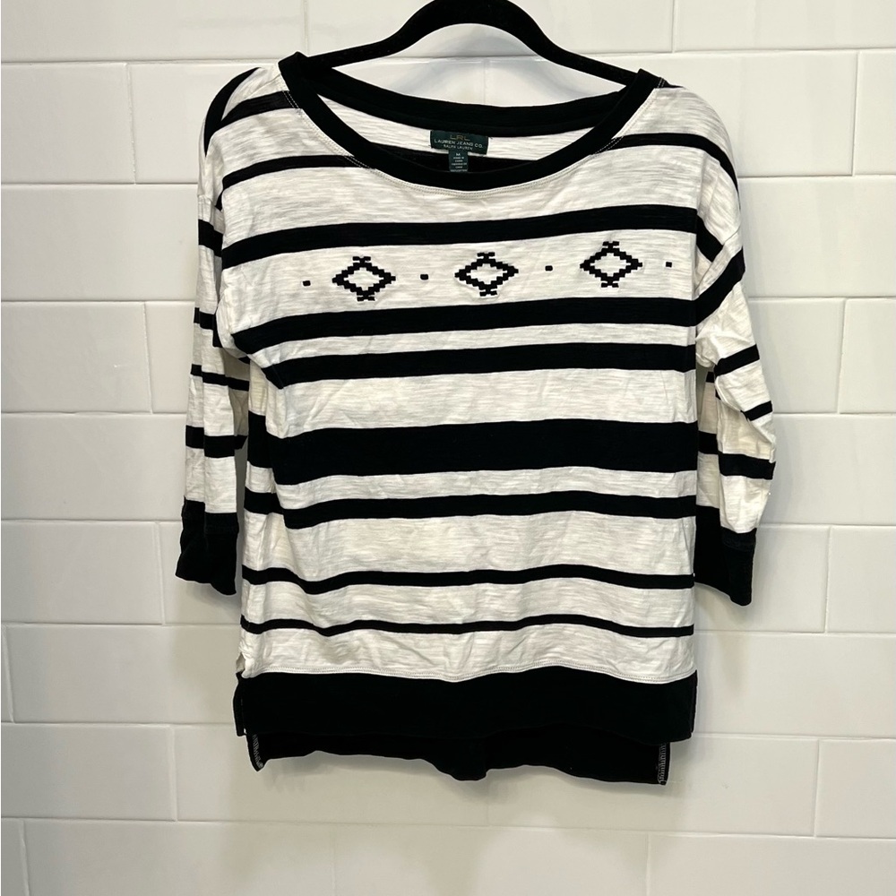 Ralph Lauren Black and White Geometric Top